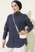 Vertical Striped Basic Shirt Navy Blue