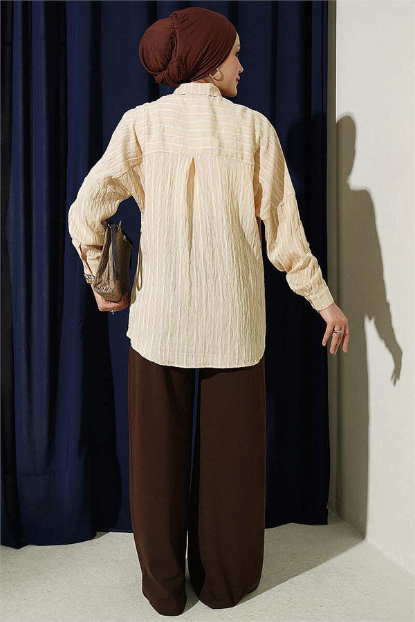 Vertical Striped Basic Shirt Latte