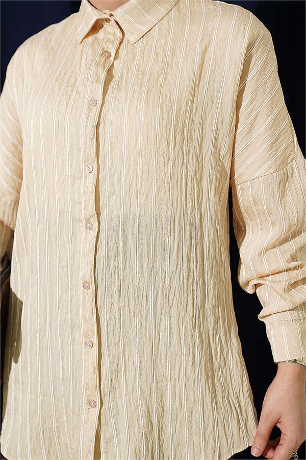Vertical Striped Basic Shirt Latte