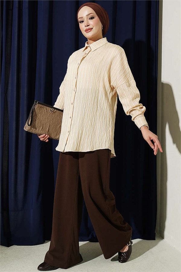 Vertical Striped Basic Shirt Latte