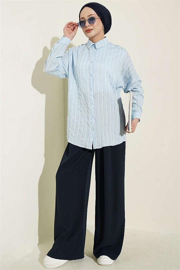 Vertical Striped Basic Shirt Blue