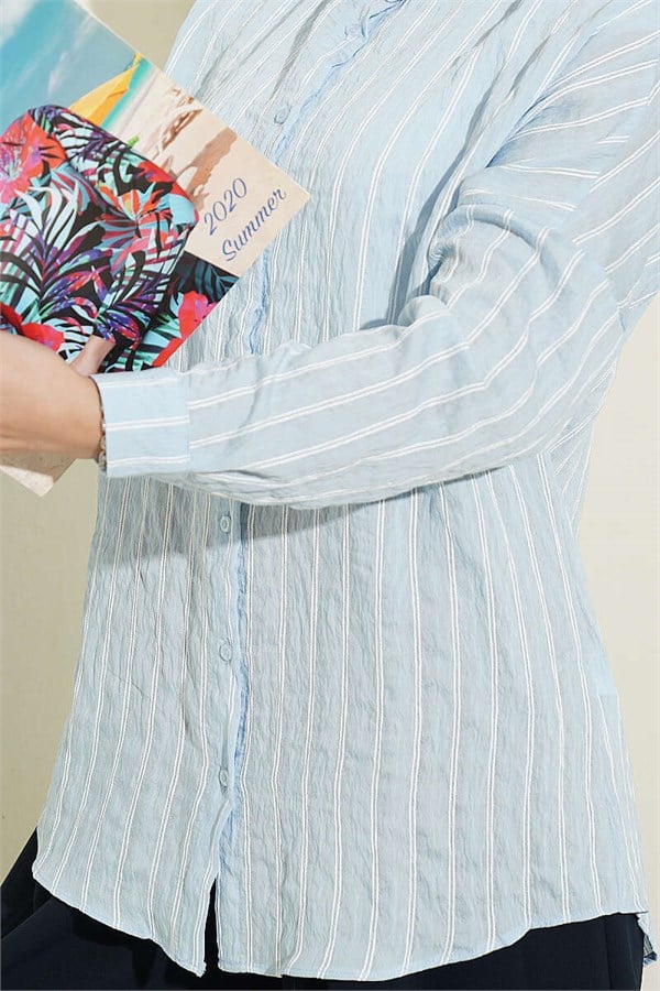 Vertical Striped Basic Shirt Blue
