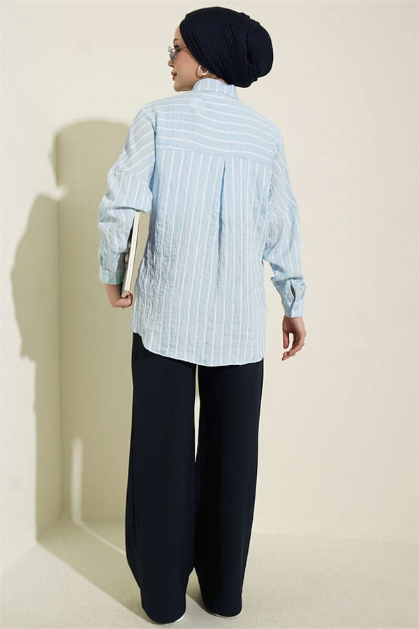 Vertical Striped Basic Shirt Blue