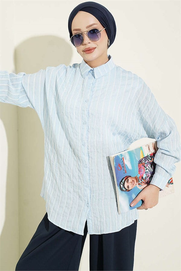 Vertical Striped Basic Shirt Blue