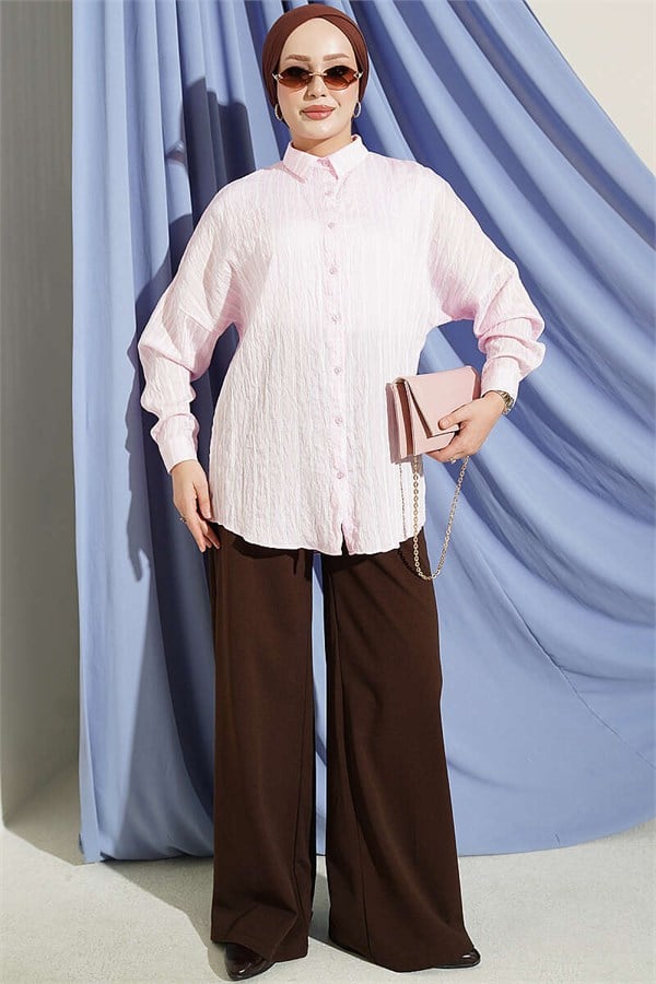 Vertical Striped Basic Shirt Pink