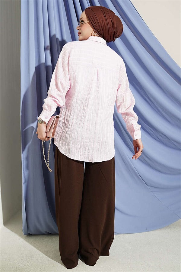 Vertical Striped Basic Shirt Pink