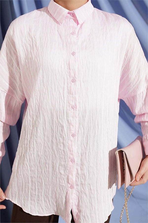 Vertical Striped Basic Shirt Pink