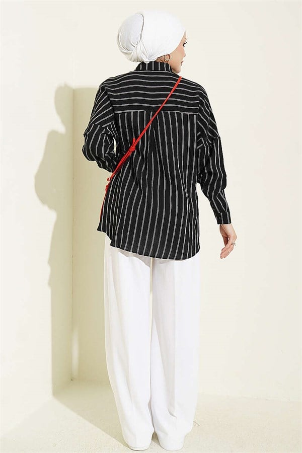 Vertical Striped Basic Shirt Black