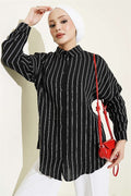 Vertical Striped Basic Shirt Black