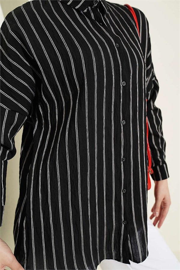 Vertical Striped Basic Shirt Black