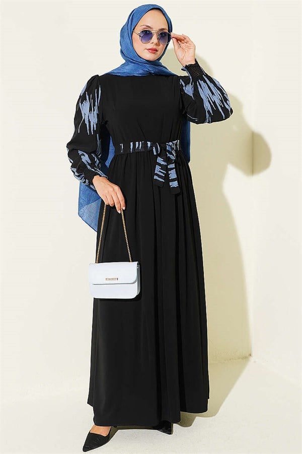 Vertical Embroidered Sleeveless Dress Indigo