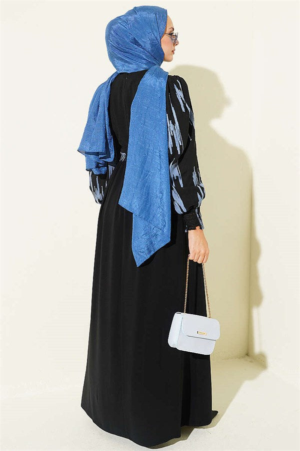 Vertical Embroidered Sleeveless Dress Indigo