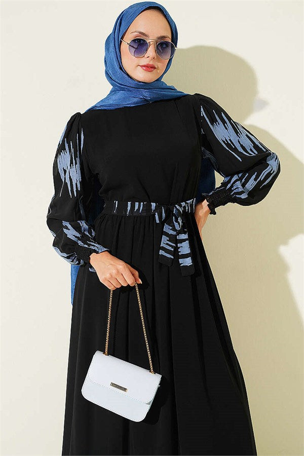 Vertical Embroidered Sleeveless Dress Indigo