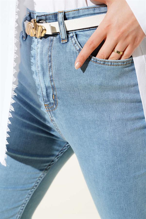 Stitched Bell-bottom Jeans Light Blue Snow