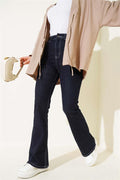 Stitched Bell-bottom Jeans Navy Blue
