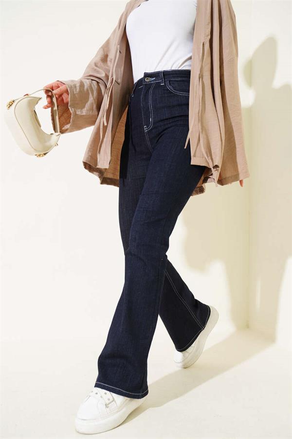 Stitched Bell-bottom Jeans Navy Blue