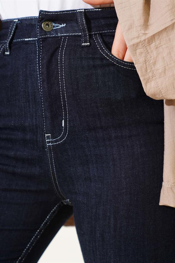 Stitched Bell-bottom Jeans Navy Blue