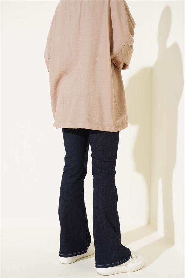 Stitched Bell-bottom Jeans Navy Blue