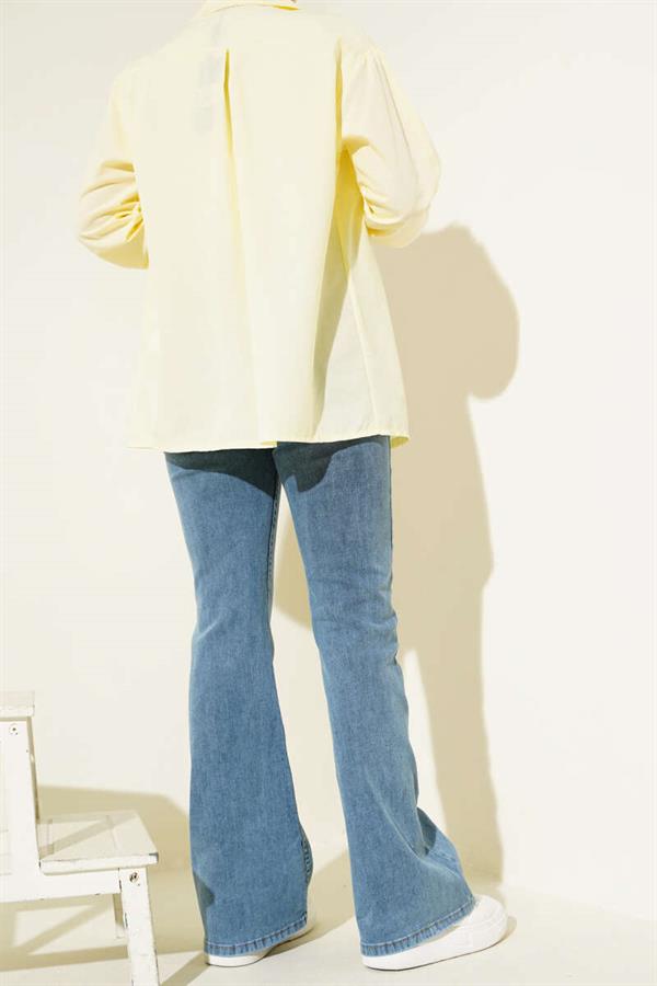 Stitched Bell-bottom Jeans Medium Blue Snow