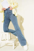 Stitched Bell-bottom Jeans Medium Blue Snow