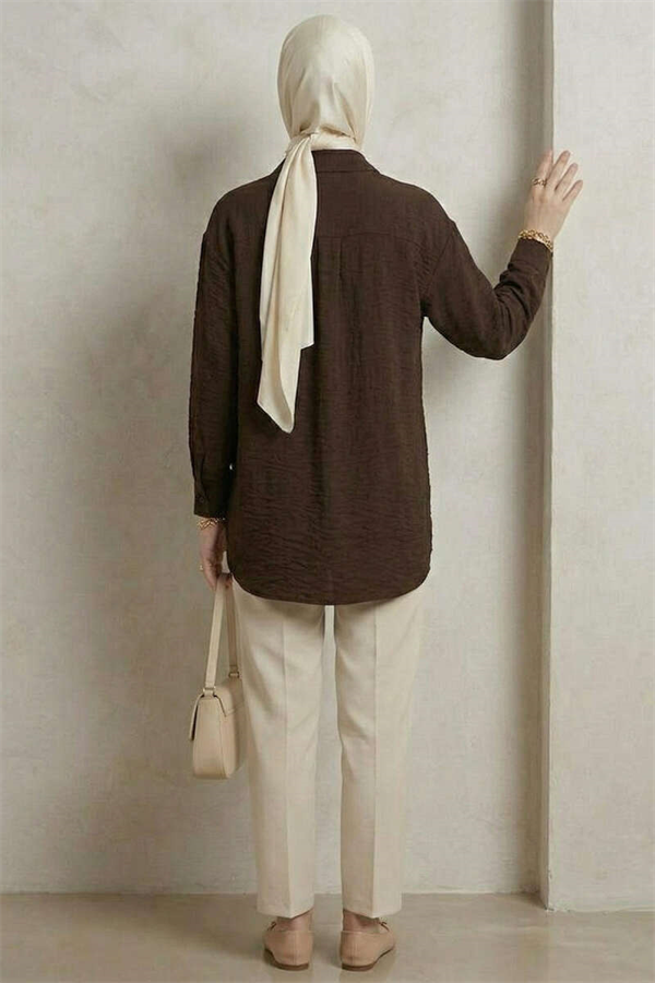 Textured Crepe Floral Shirt Dark Brown