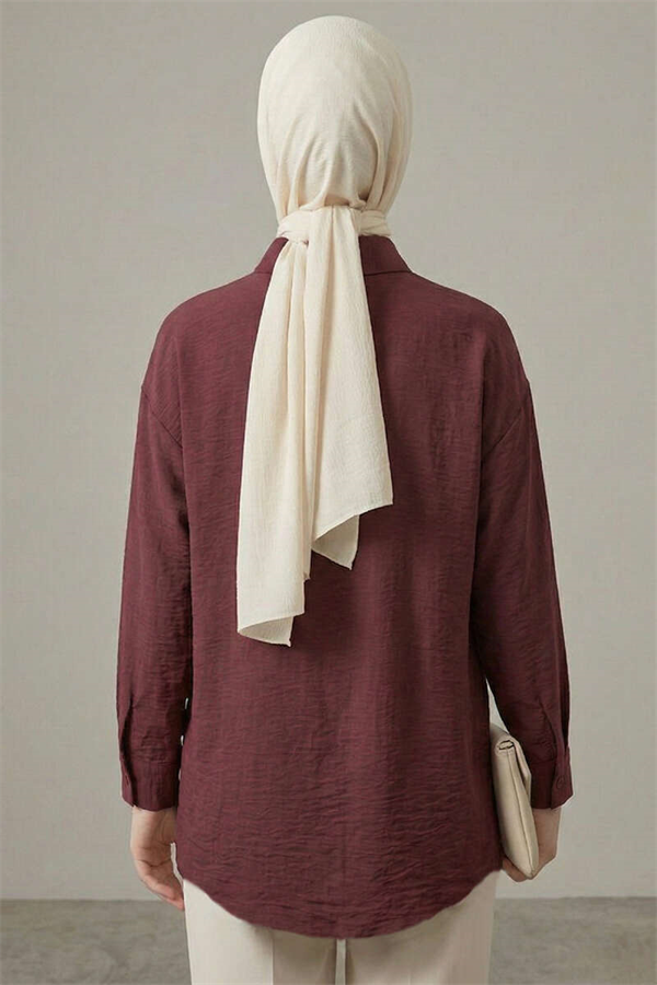 Textured Crepe Floral Shirt Burgundy