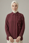 Textured Crepe Floral Shirt Burgundy