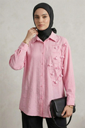 Textured Crepe Floral Shirt Pink