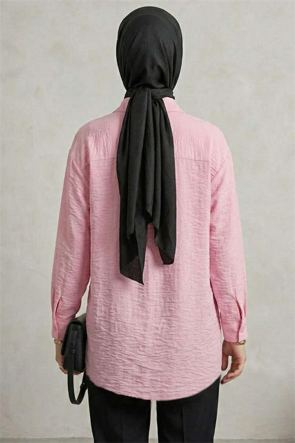 Textured Crepe Floral Shirt Pink
