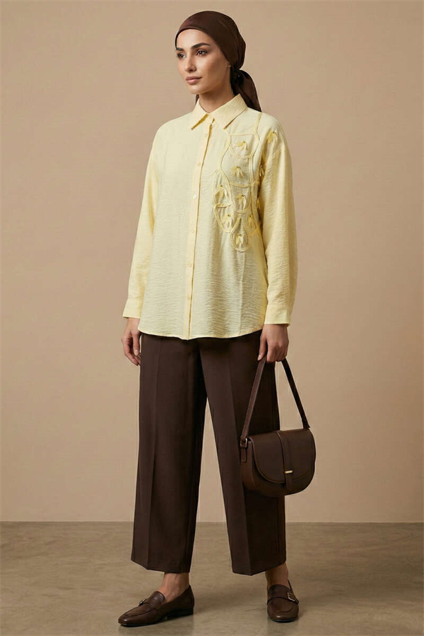 Textured Crepe Floral Shirt Yellow