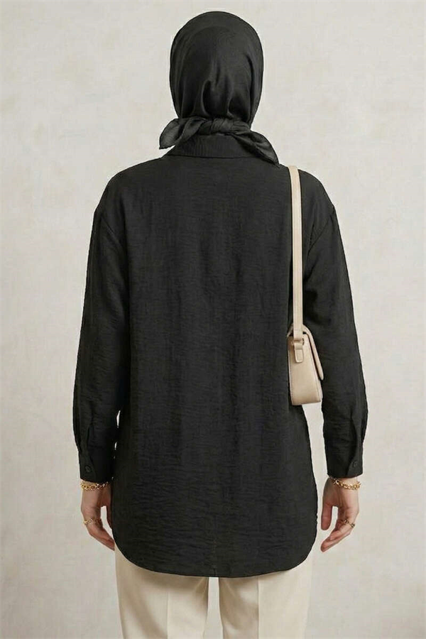 Textured Crepe Floral Shirt Black