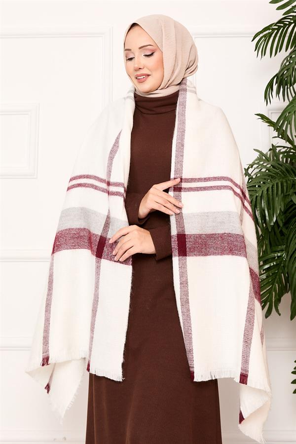 Woven Shawl Burgundy-Ecru