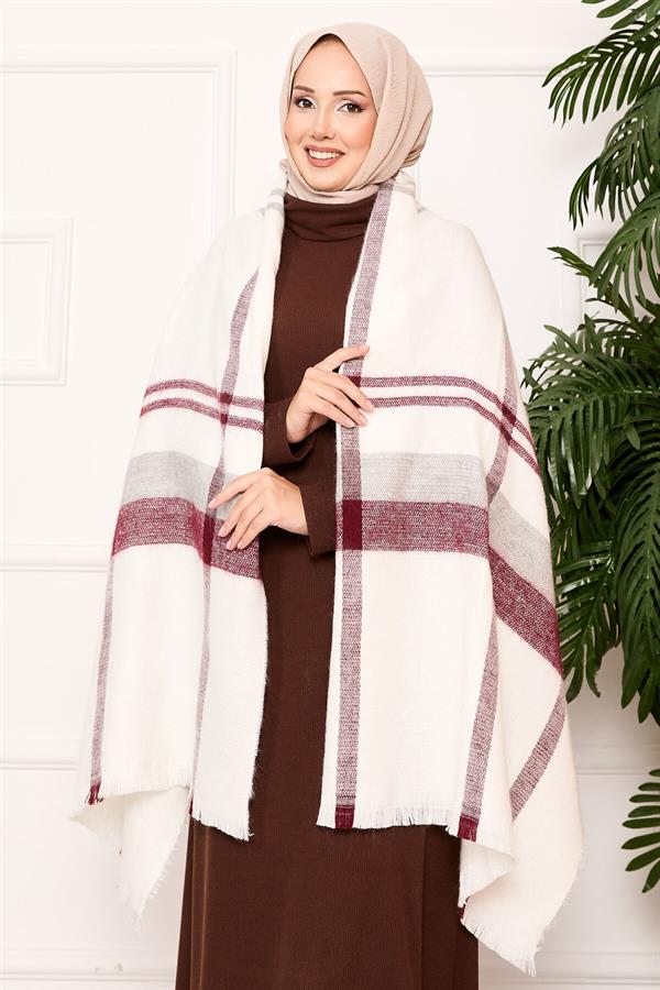 Woven Shawl Burgundy-Ecru