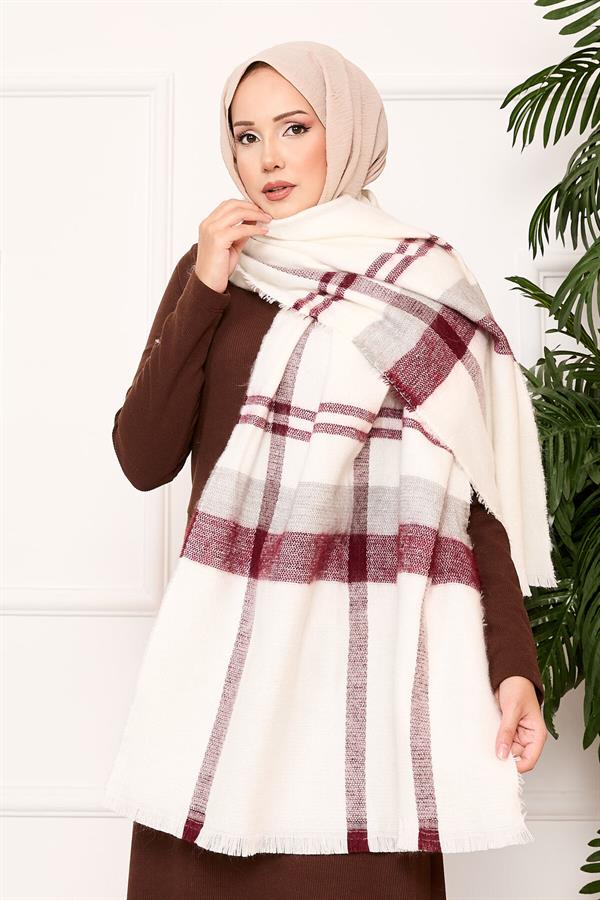 Woven Shawl Burgundy-Ecru