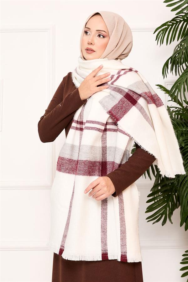 Woven Shawl Burgundy-Ecru