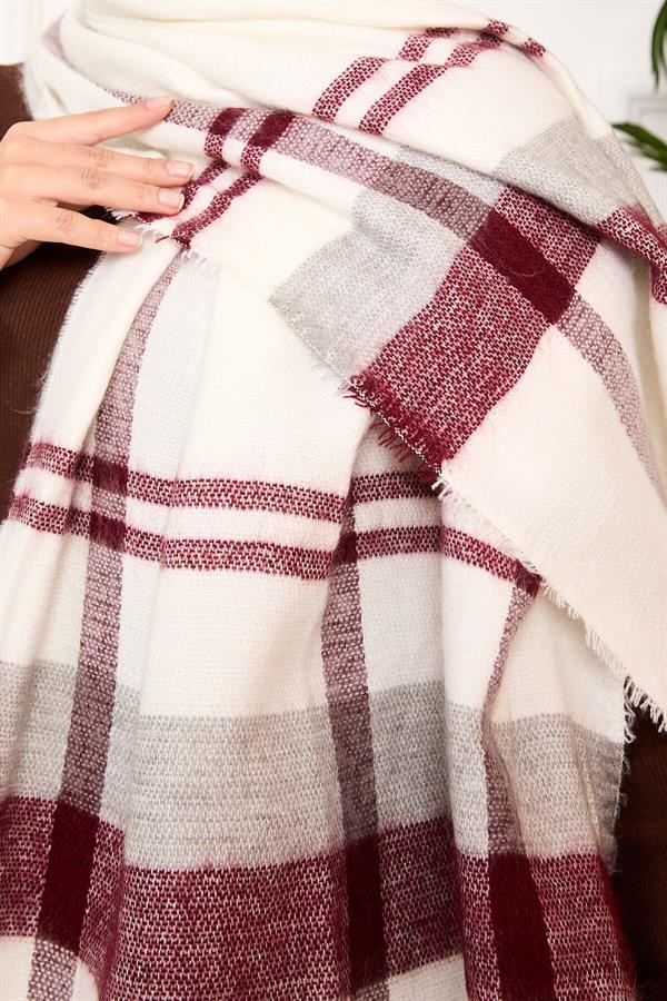Woven Shawl Burgundy-Ecru