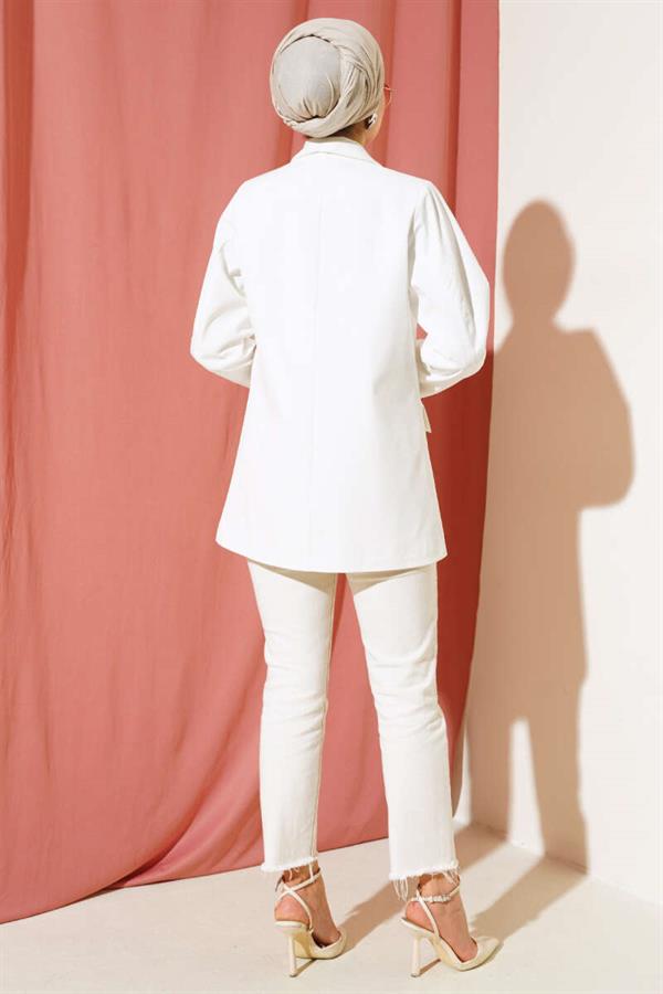 Four Buttoned Double Breasted Jacket White