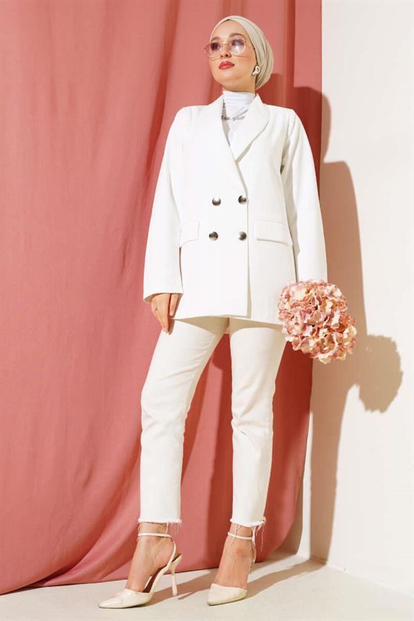 Four Buttoned Double Breasted Jacket White