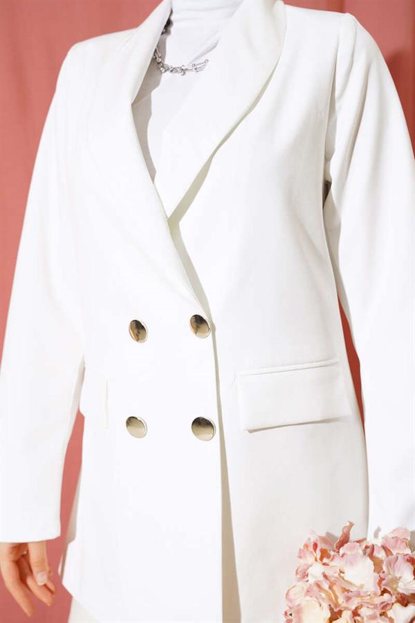 Four Buttoned Double Breasted Jacket White