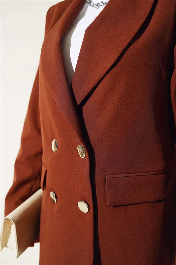 Four Buttoned Double Jacket Brown