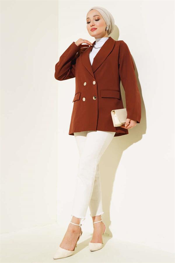 Four Buttoned Double Jacket Brown
