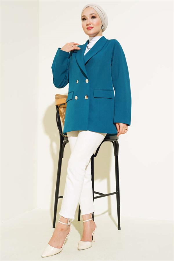 Four Buttoned Double Jacket Petrol
