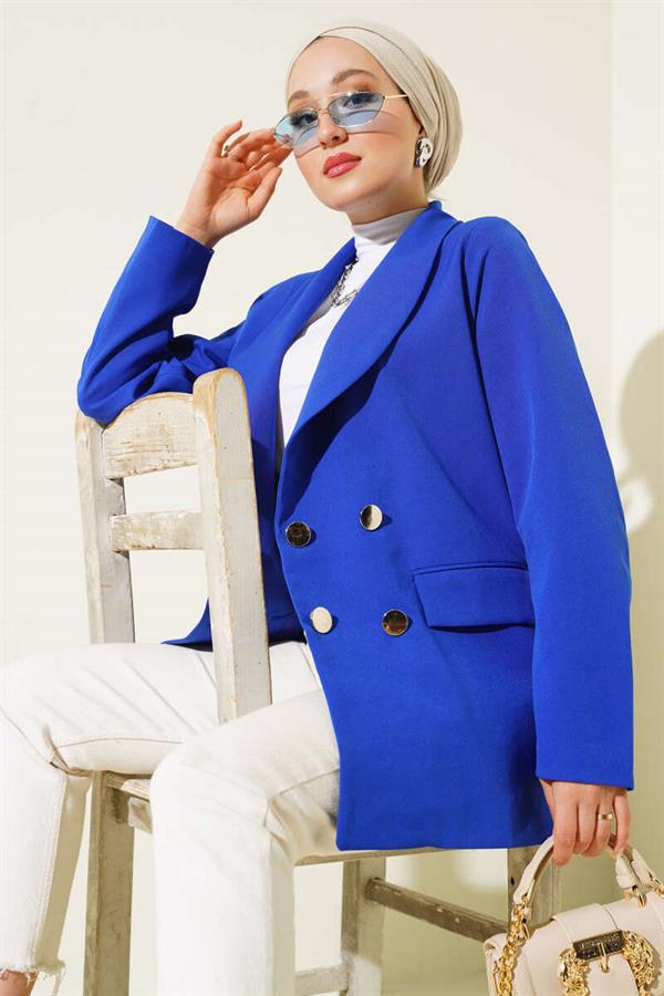 Four Buttoned Double Jacket in Saxe
