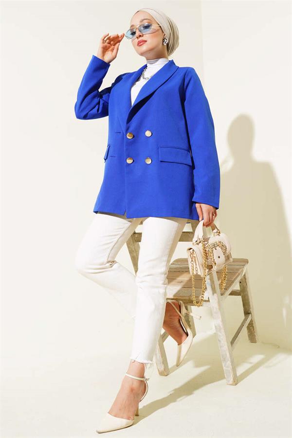 Four Buttoned Double Jacket in Saxe