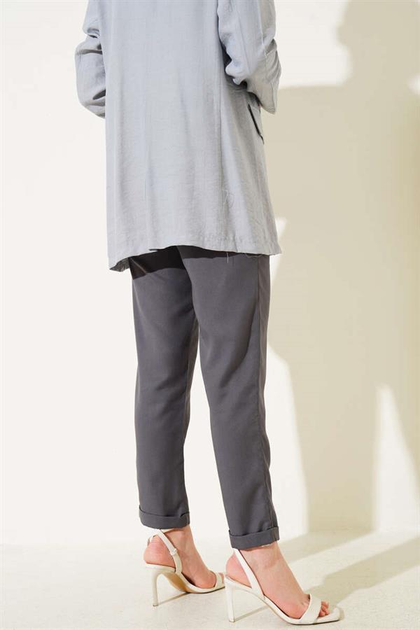 Double Skinny Leg Elastic Waist Trousers Smoke
