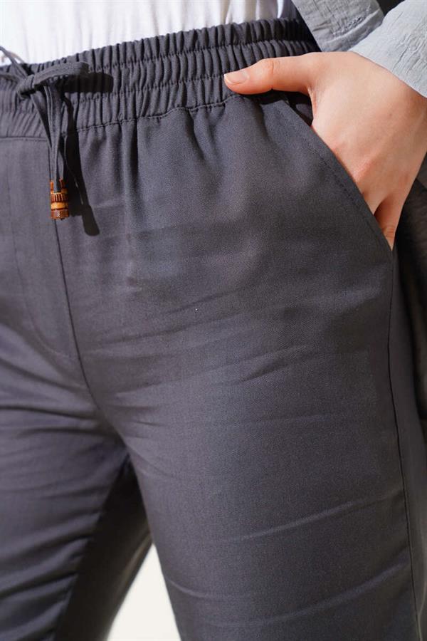 Double Skinny Leg Elastic Waist Trousers Smoke