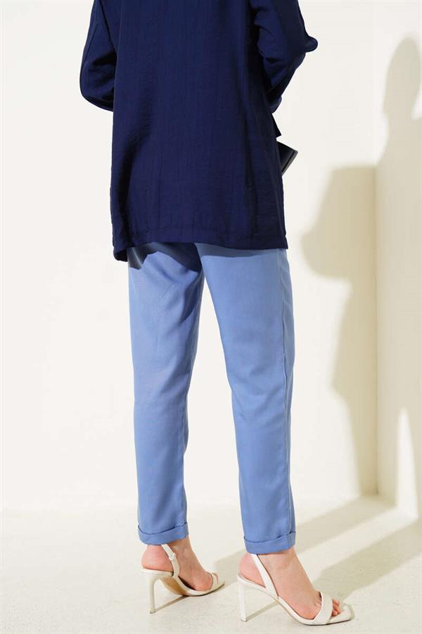 Double Skinny Leg Elastic Waist Trousers Indigo