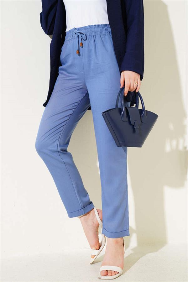 Double Skinny Leg Elastic Waist Trousers Indigo