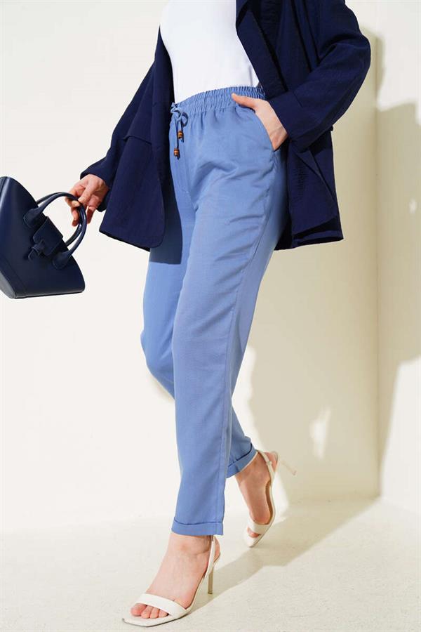 Double Skinny Leg Elastic Waist Trousers Indigo