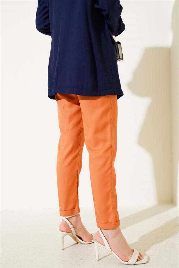 Double Skinny Leg Elastic Waist Trousers Orange